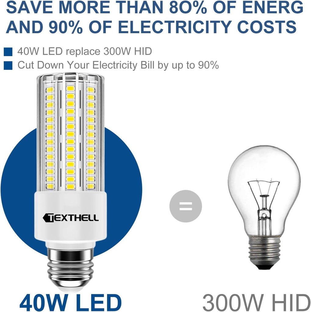 40W LED Light Bulb 5000 Lumens Corn Light Bulbs 300W Equivalent E26 Base Led Corn Light 5000K Daylight White Bright