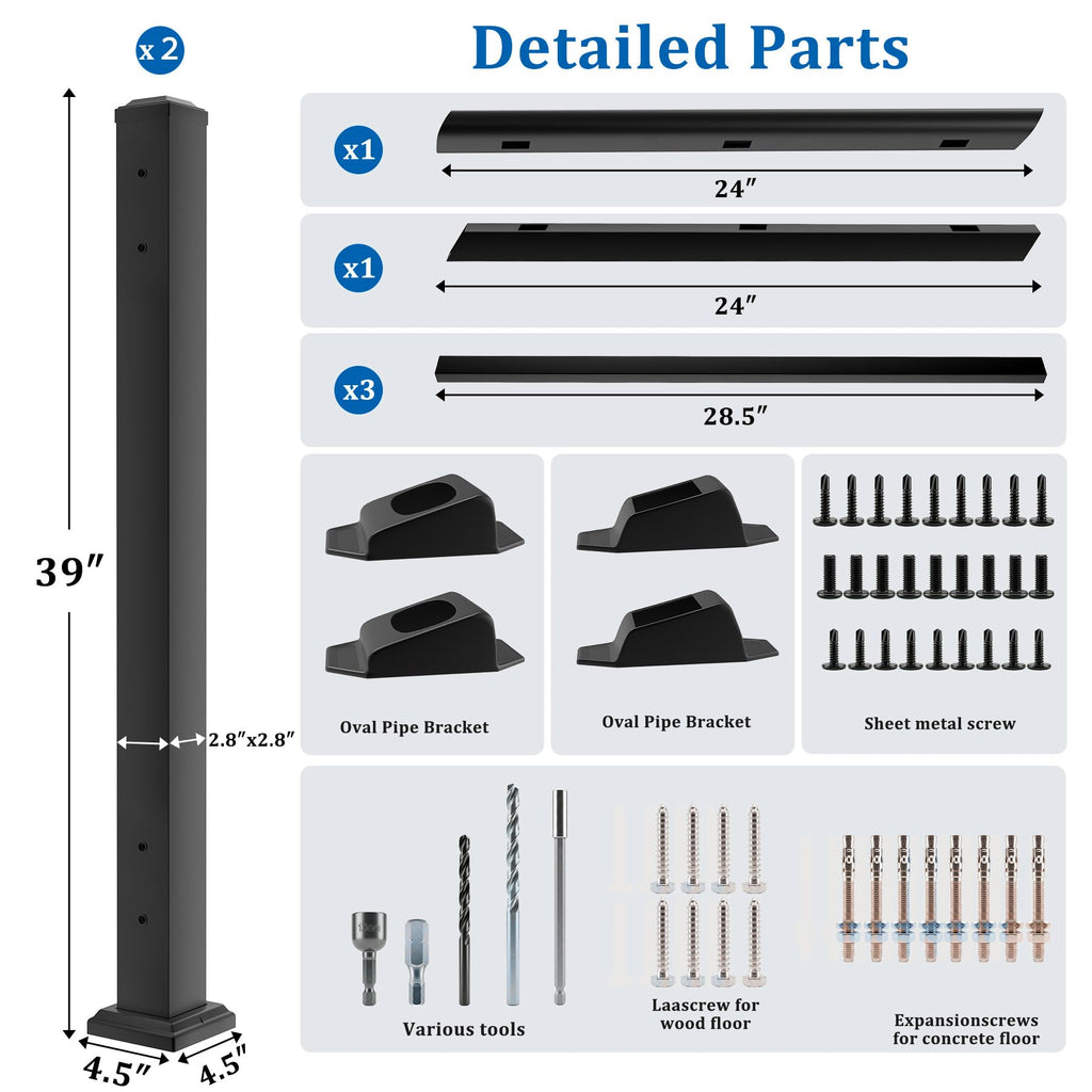 Modular Stair Railing Kit, 36 in x 3 ft, 2 Post, 1 Panel