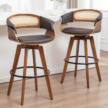 Walnut Bar Stools, 29.5 inch Mid Century Bar Stools with Curved Back
