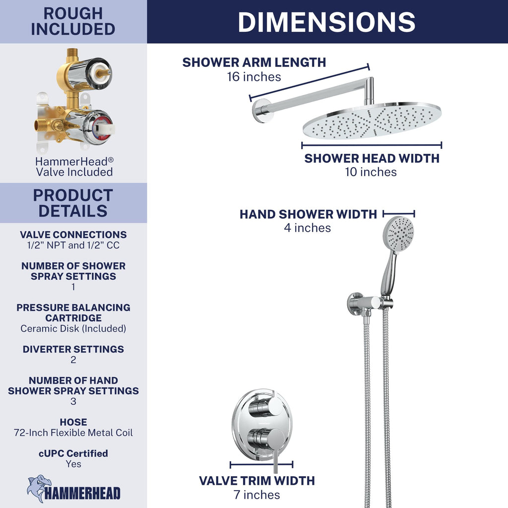 Metal Rain Shower System with Handheld, Valve and Trim Kit