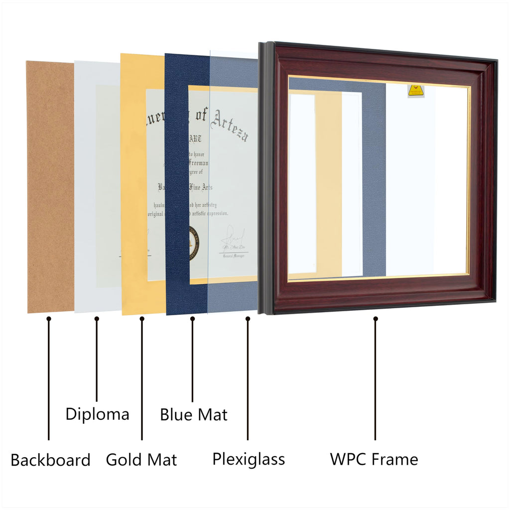 11x14 Diploma Frame, Dark Red, Blue Mat for 8.5x11