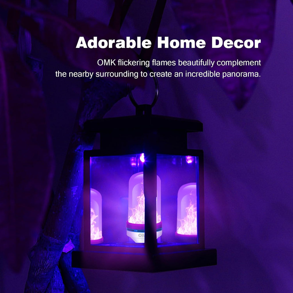 Purple LED Flame Light Bulbs - Flickering, Gravity Sensing, E26 Base, Holiday & Valentine Decoration