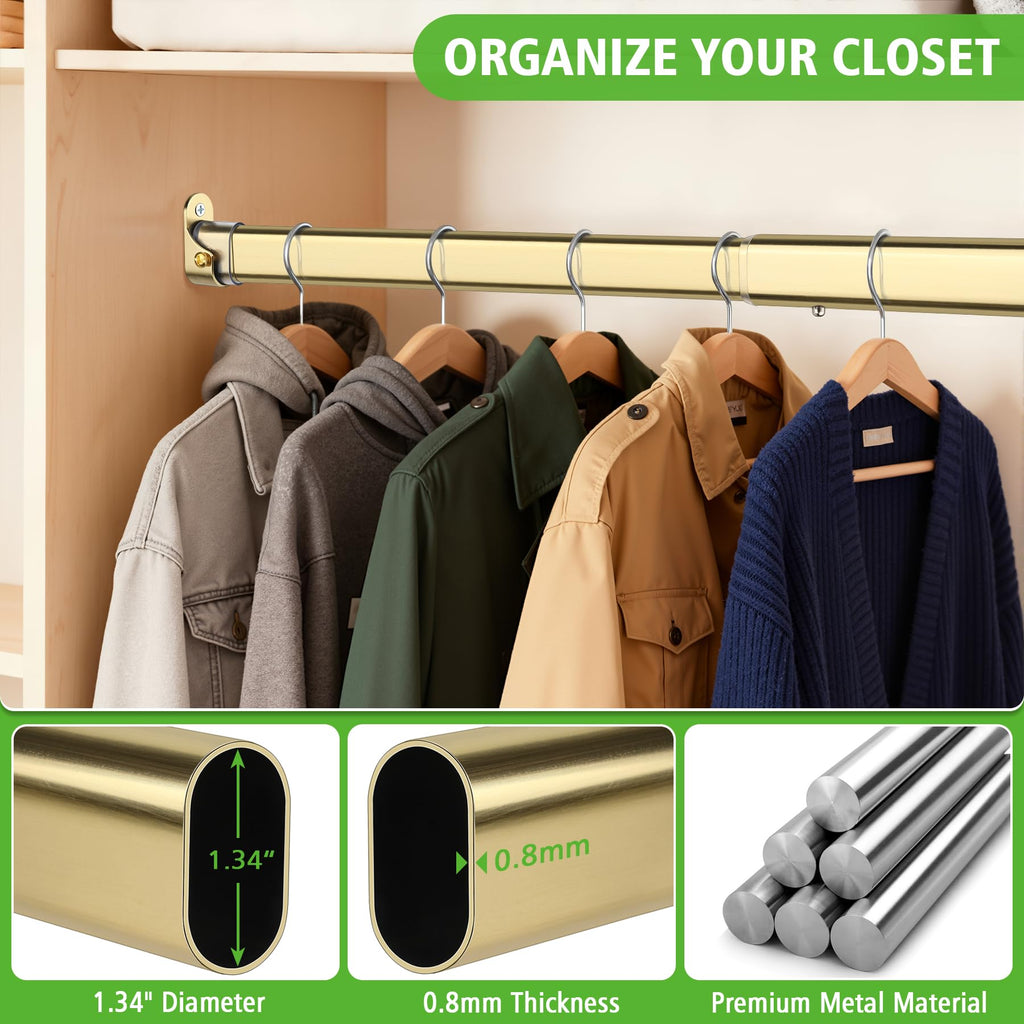 Oval Closet Rod for Hanging Clothes 18.2 to 31 Inch, Includes End Supports, Adjustable Wardrobe Tube, Heavy Duty