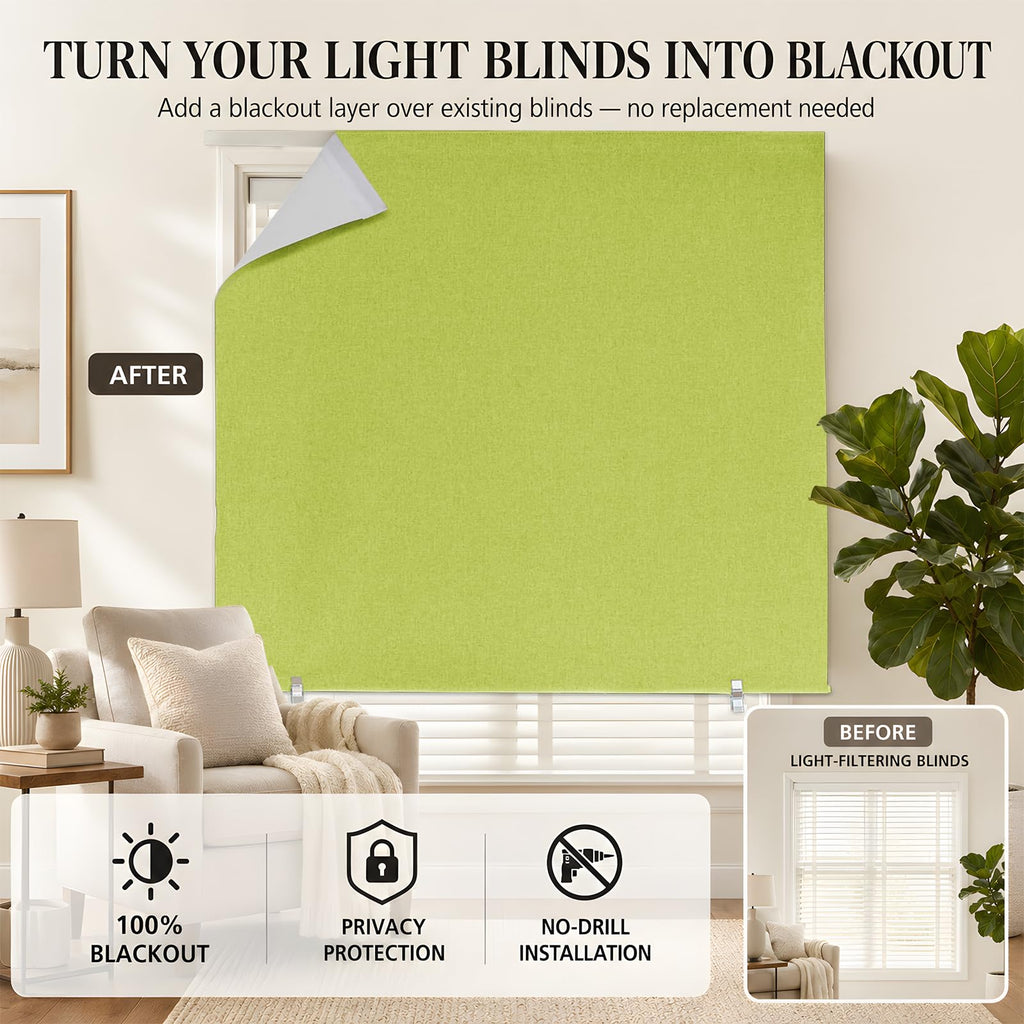 Wide 100% Blackout Roller Shades No Drill, Fruit Green