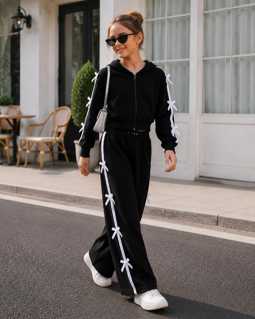 Girls 2 Piece Outfit Set Long Sleeve Sweatshirt & Wide Leg Pants Set