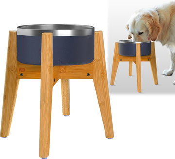 Dog Bowl Stand for Mid-Large Dogs | Adjustable, Bamboo, 12-inch High