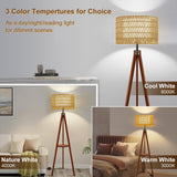 Boho Tripod Floor Lamp with Shelf, Double Lampshades Mid-Century Standing Lamps