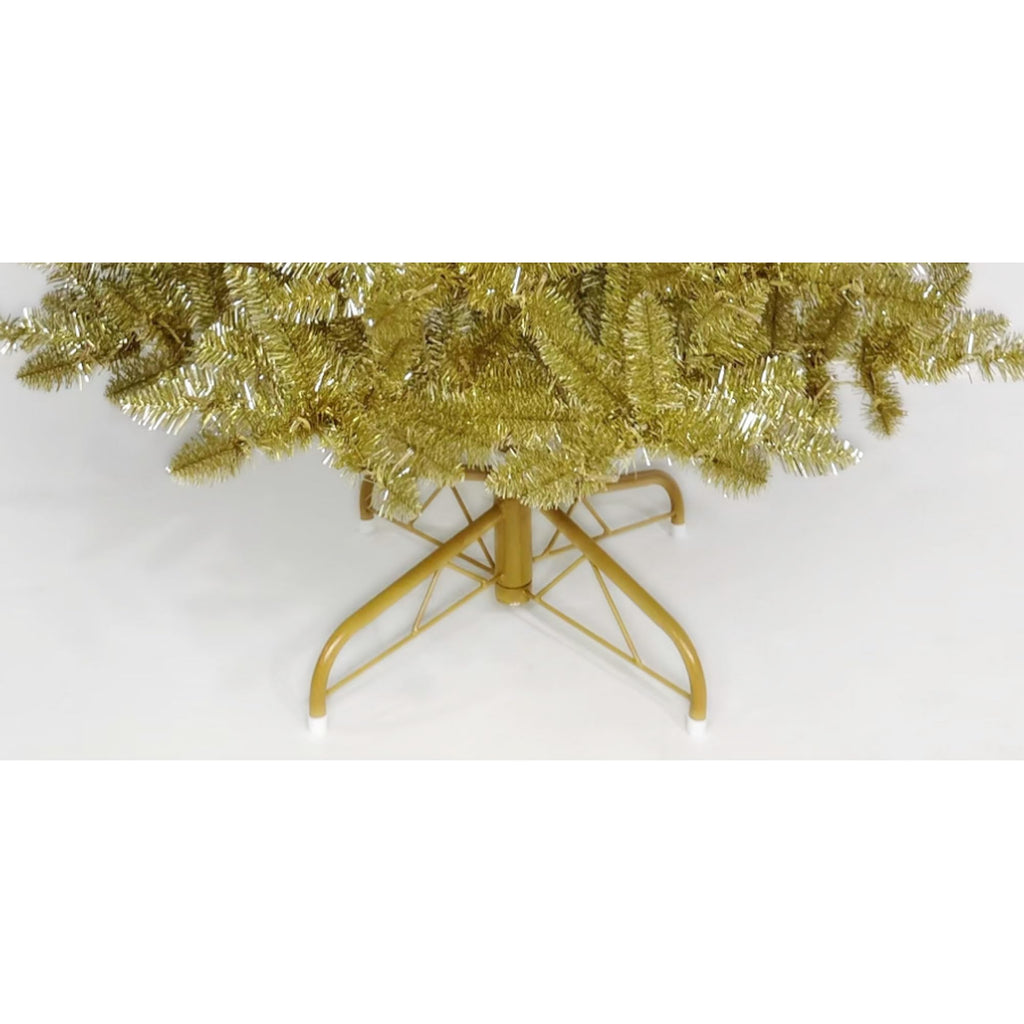5 Ft Prelit Gold Tinsel Christmas Tree, White LED Lights