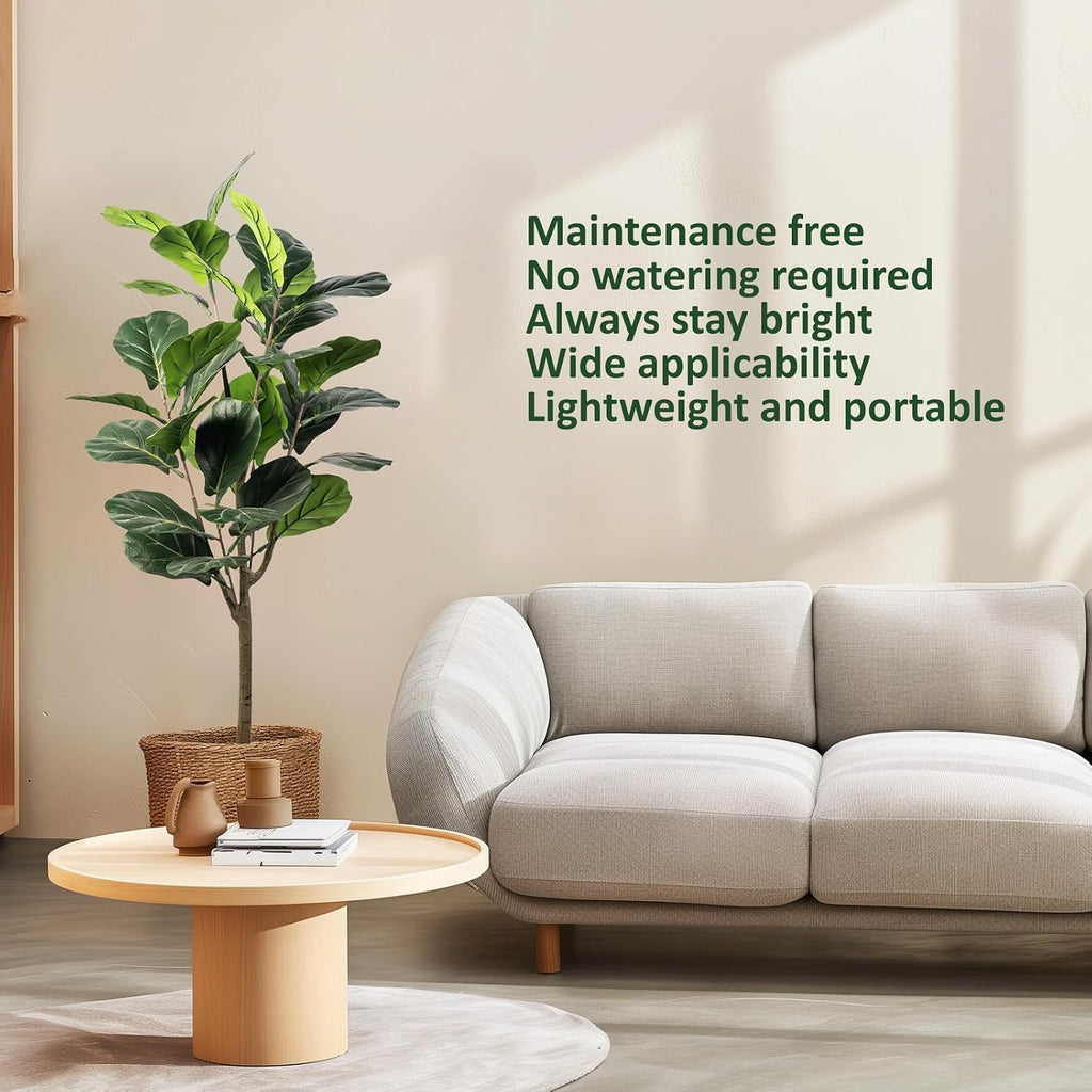 Artificial Fiddle Leaf Fig Tree, 4FT Faux Ficus Lyrata Plant Tall Fake Tree Decor Artificial Tree Office Living Room