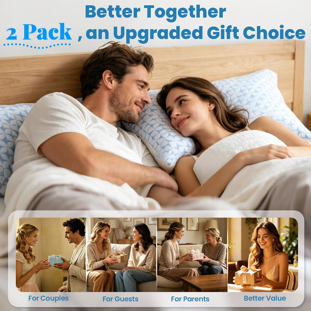 King Size Cooling Firm Shredded Memory Foam Pillows Set of 2 | Adjustable Bed Pillows for Hot Sleepers and Side Back