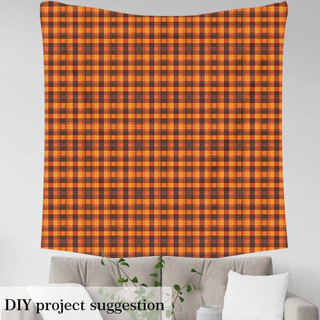 Orange Plaid Fabric by The Yard, Retro Checker Outdoor Fabric for DIY Projects, Geometric Grid Farmhouse Fabric for