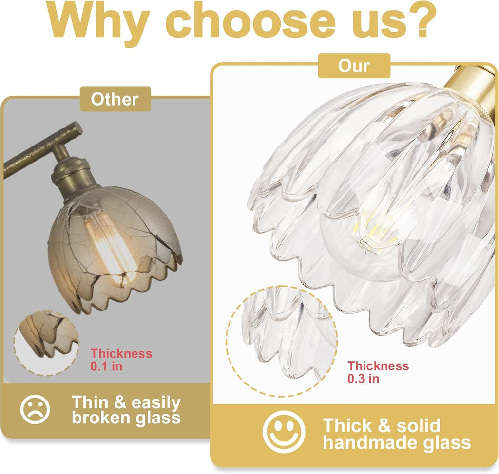 Hardwired wall sconces set of two, Gold Wall Lamp , ETL Listed | Clear Tulip Glass Shade, 90° Adjustable, Not Battery