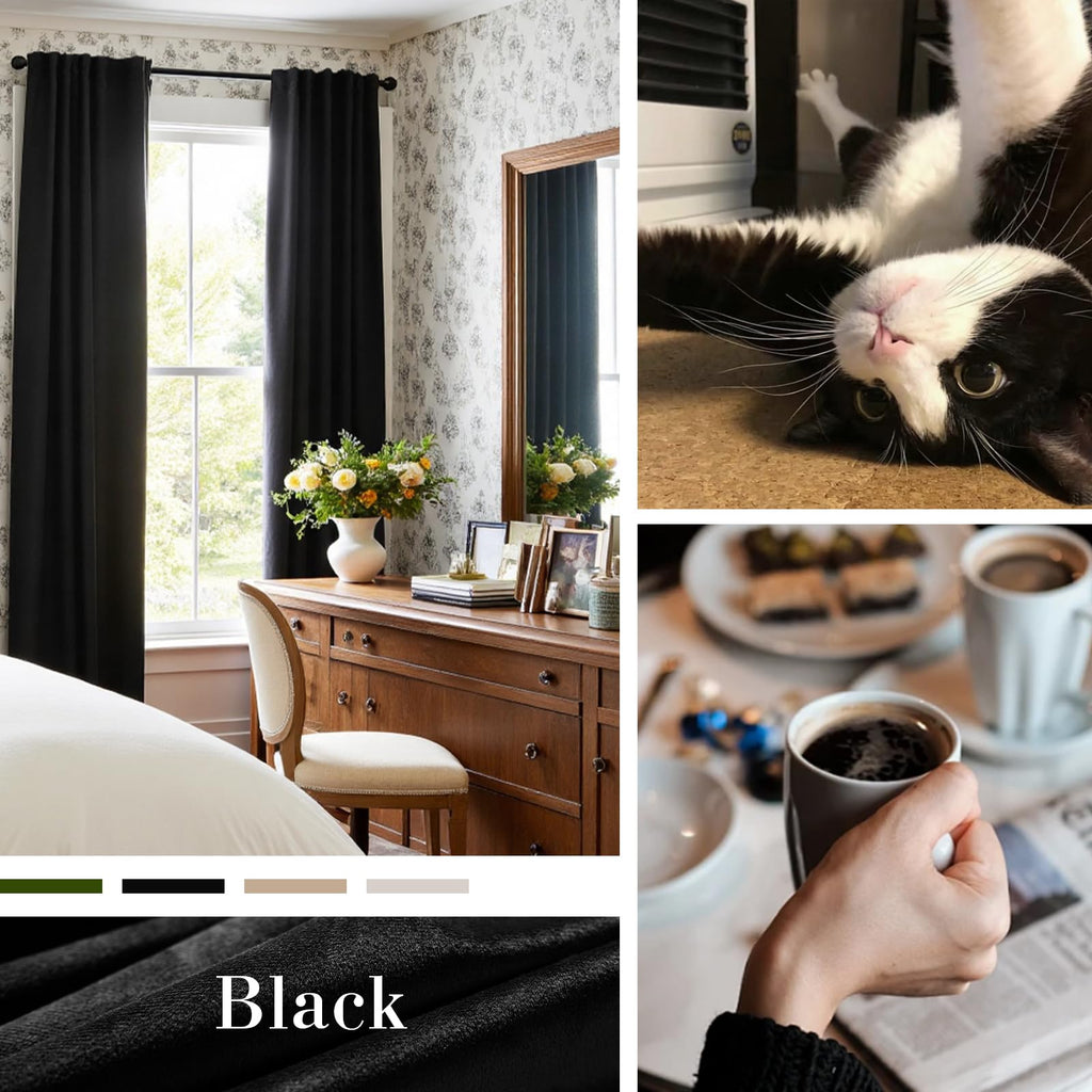 Extra Long Black Velvet Curtains Rod Pocket 52×120 Inch 2 Panels