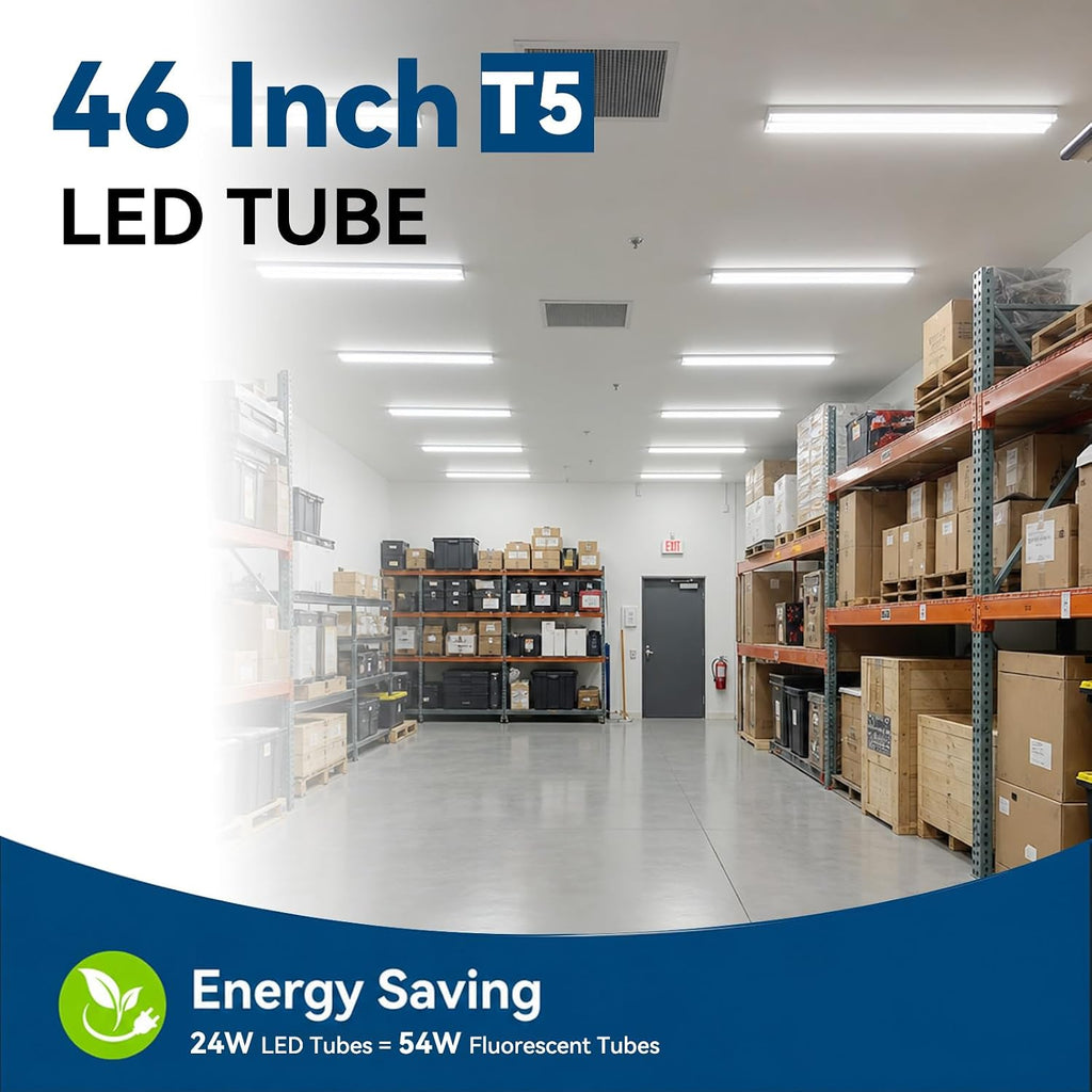 4FT T5 LED Tube Lights, Type A+B, 24W 3600LM 5000K Daylight, 2-Pack