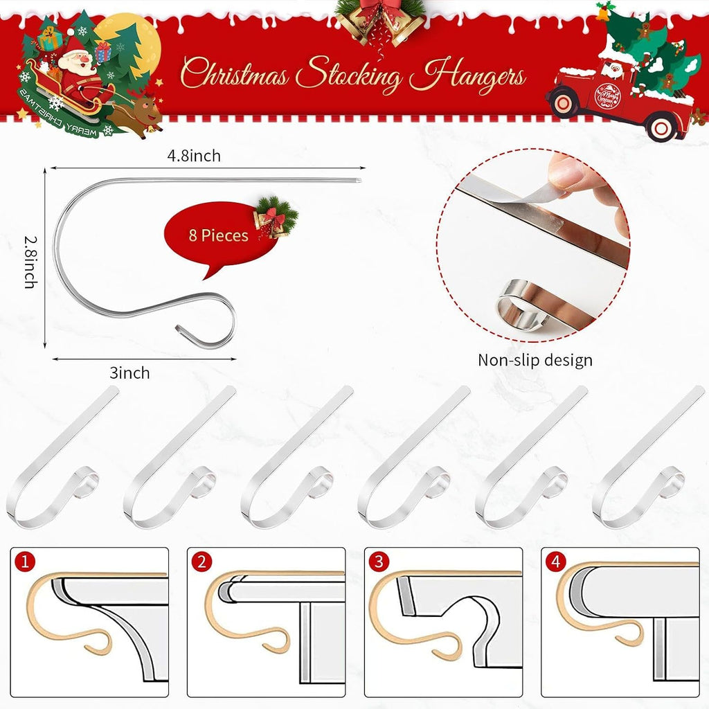 Vintage Christmas Stocking 6 Pack 18 Inches with 6 Pieces Zinc Alloy Stocking Holders Fireplace Adjustable Holders