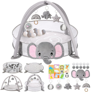 In-1 XL Large Baby Play Gym Mat, Tummy Time Mat, Baby Gym & Ball Pit, Baby Activity Mat with Milestone Cards & 6