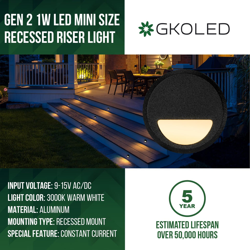 Low Voltage Recessed LED Step Riser Light, Diameter 1" Mini Size, Landscape Lighting for Outdoor Deck Stair Railing