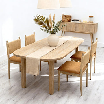 Modern Coastal Woven Dining Chairs Set of 4, Brown Faux Leather