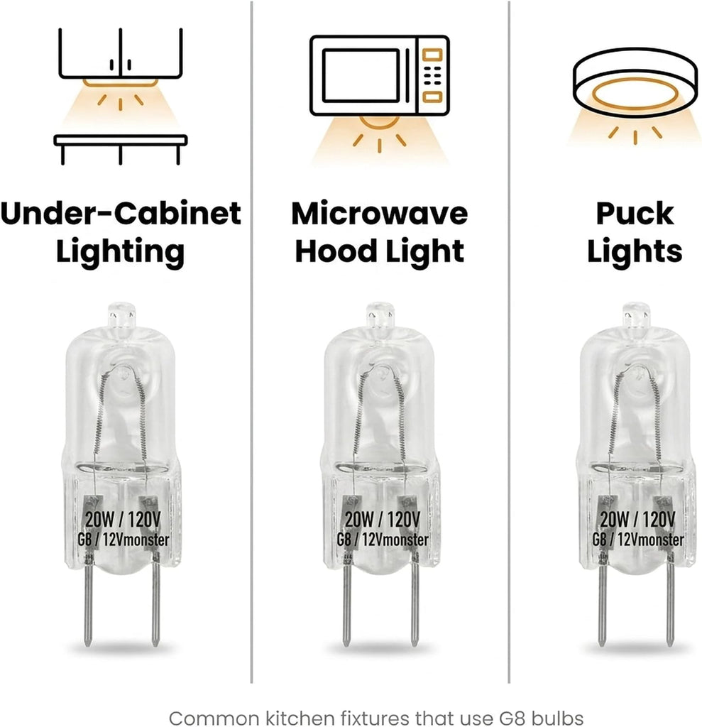10 Pack-G8 50W 120V Halogen Light Bulbs JCD Type 110v 130v 50 Watt T4 G8 Under Cabinet Puck Lamp 120 Volt