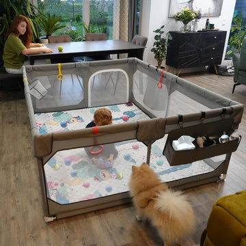 Playpen with Mat 50"*50", Extra Large Playpen for Babies and Toddlers with Storage Bag, BPA-Free, Non-Toxic, Safe No