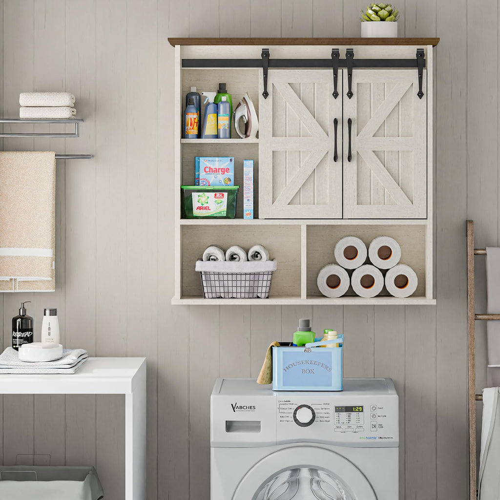 Bathroom Wall Cabinet, Farmhouse Medicine Cabinet, Rustic White