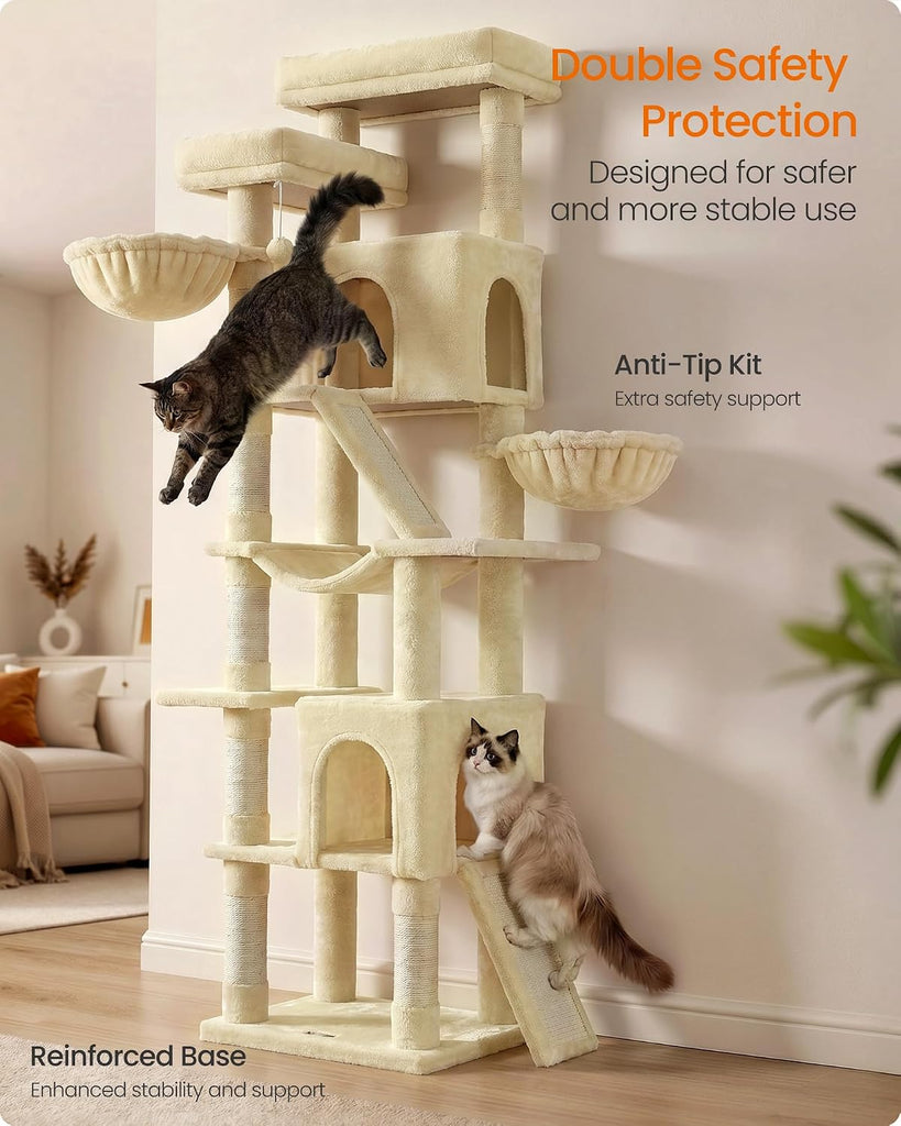 Large Cat Tree, 81.1" Tall Sturdy Cat Tower for Indoor, Beige