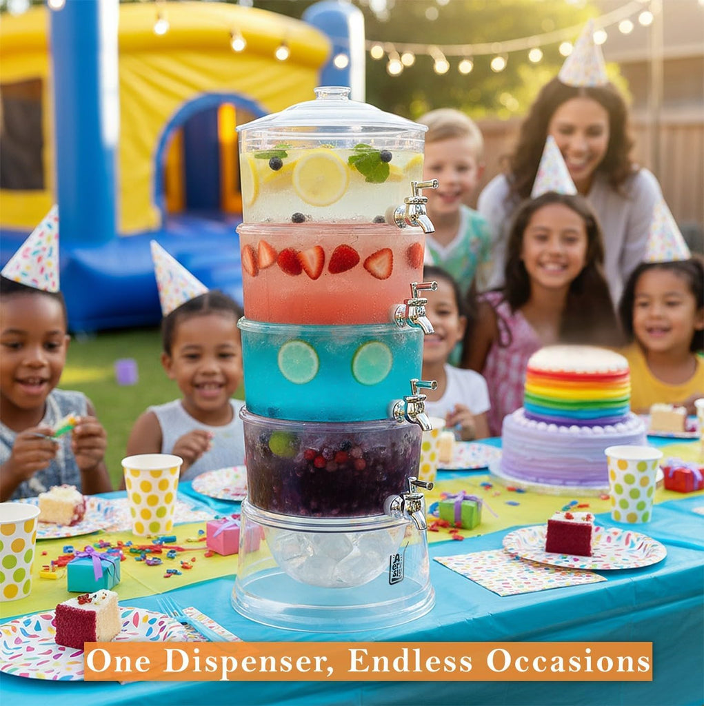 Party Tower Beverage Dispenser 4 Tiers - Large Drink Dispensers For Parties