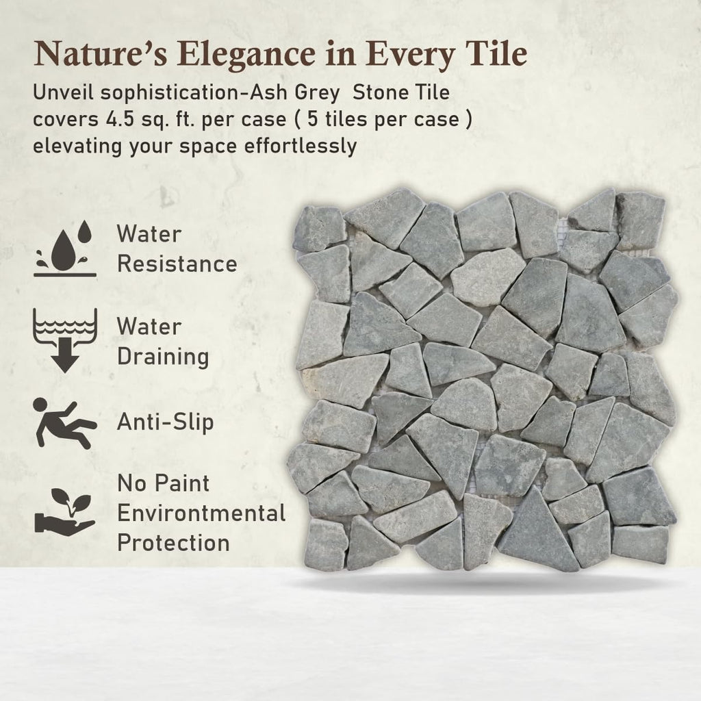 Ash Grey Random Mosaic, Tumbled Stone Back Splash Tiles Walls, Shower and Bathroom Floors, and Outdoor Areas (11.4" X