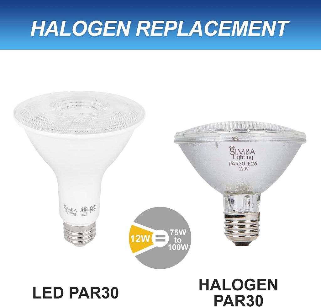 LED PAR30 Long Neck 12W 120V ETL Listed E26, 3000K, 6 Pack