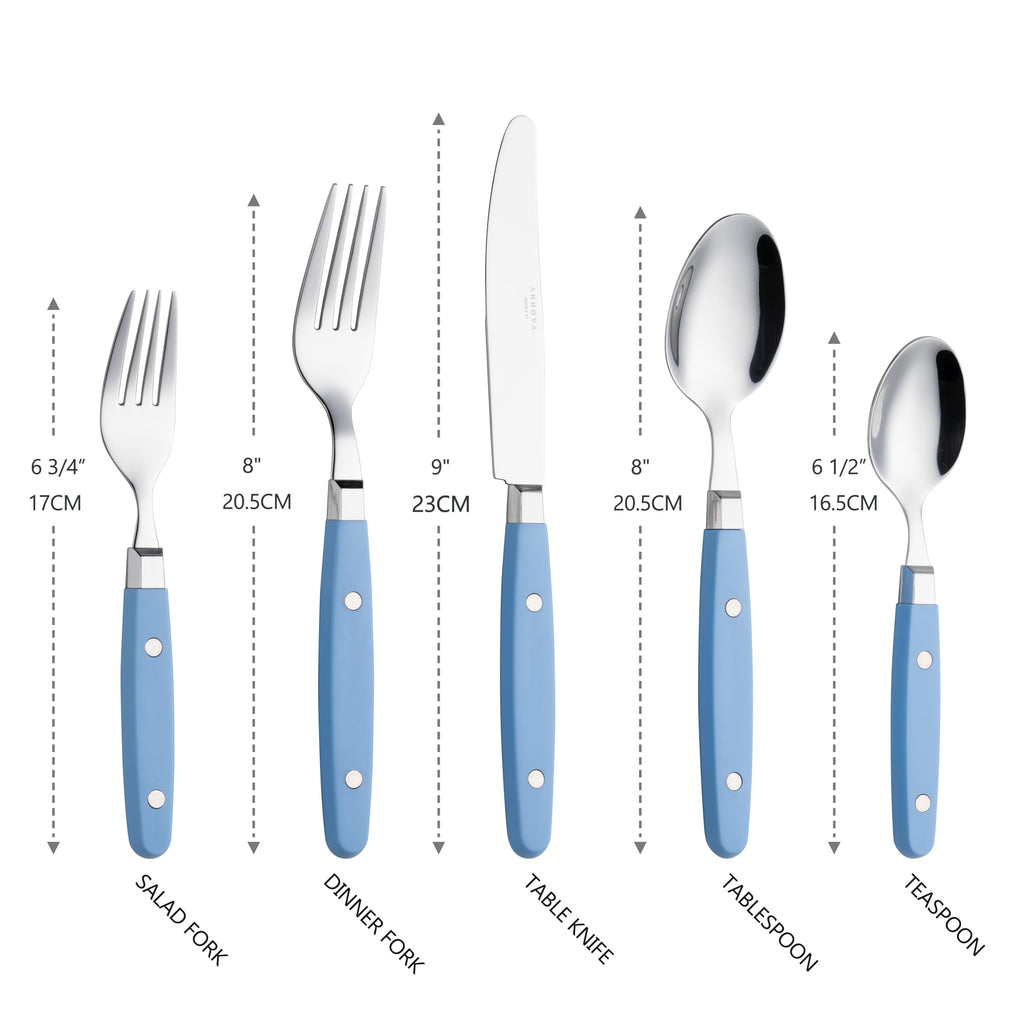 Silverware Set, Retro/Rivet Colorful Stainless Steel Tableware Kitchen Flatware Set Utensils, Includes Dinner Knives