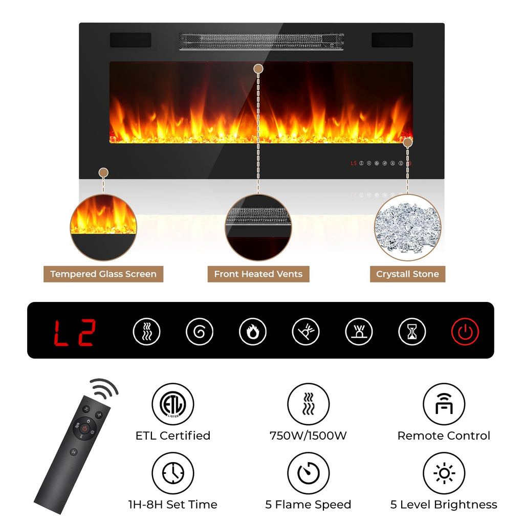 70" for TVs Up to 80" with 36" Electric Fireplace Heater LED Light Media Console Storage Cabinet, White Entertainment