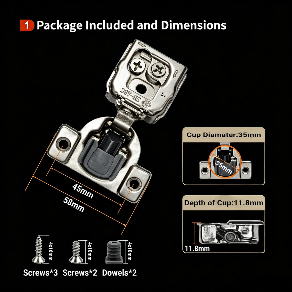 2 Pack 1 Inch 3D Overlay Soft Close Cabinet Hinges for Face Frame Kitchen Cabinet, 3 Way Adjustability, Self Closing