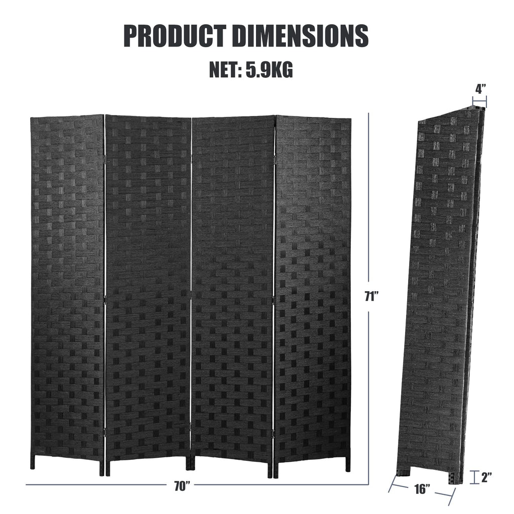 Room Divider, 4 Panels 6FT Folding Privacy Screen Wood Room Divider