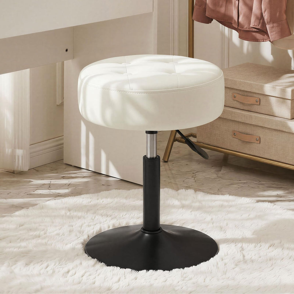 Adjustable Swivel Vanity Stool, Makeup Ottoman Stool, PU Leather Chair for Makeup Room, Small Makeup Stool for
