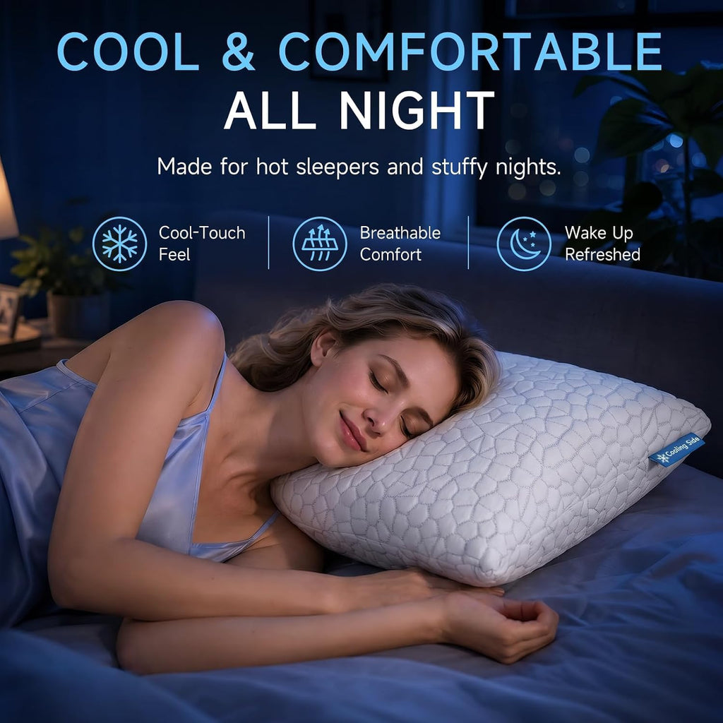 Cooling Memory Foam Pillows Queen Set of 2, Adjustable Shredded Memory Foam,Bed Pillows for Sleeping with Breathable