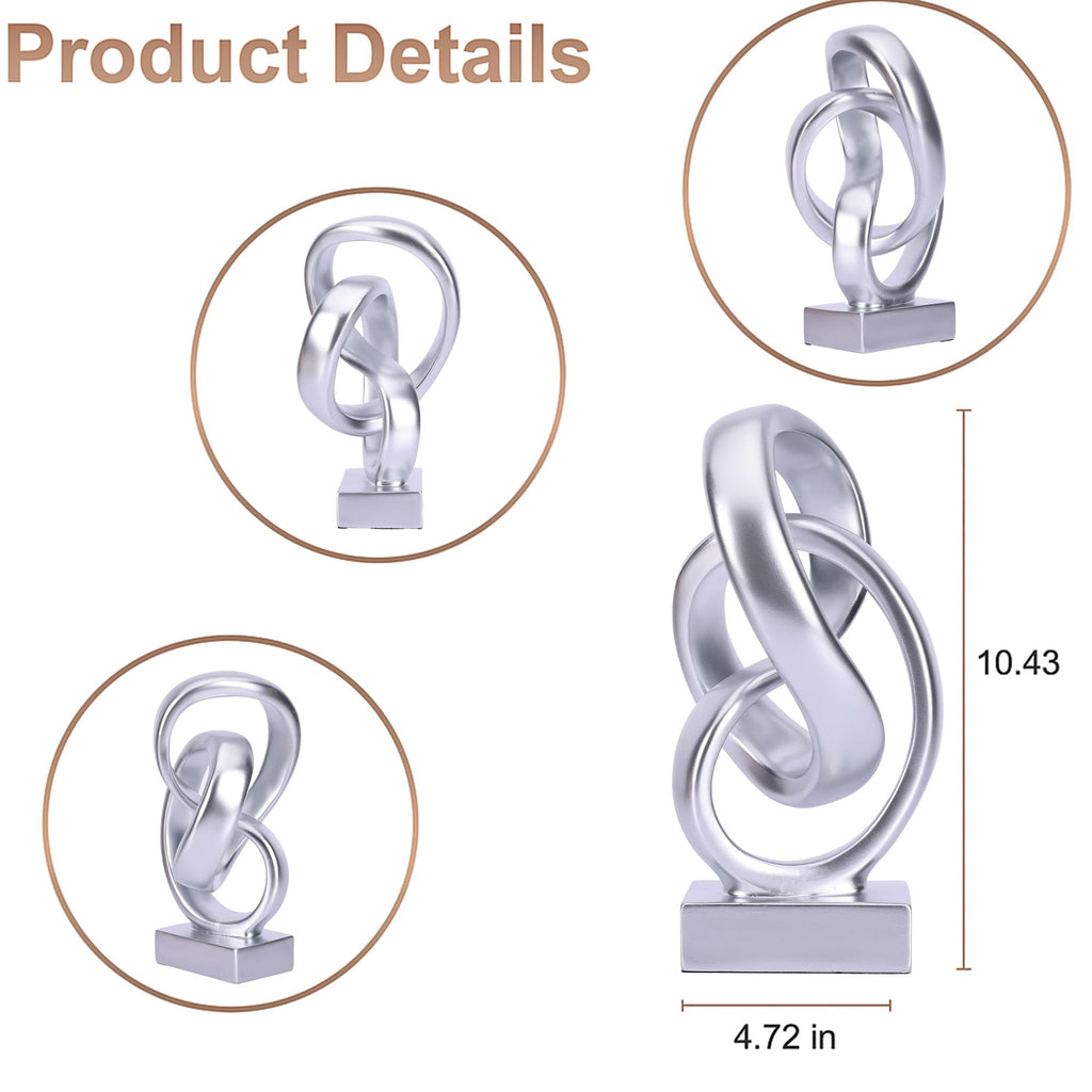 Modern Abstract Knot Sculpture, Artistic Mobius Inspired Resin Decor, Elegant Home and Office Decor, (Silver)