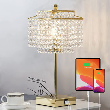 Crystal Touch Table Lamp, Bedside Lamps Gold Bedroom Lamp Nightstand Lamps