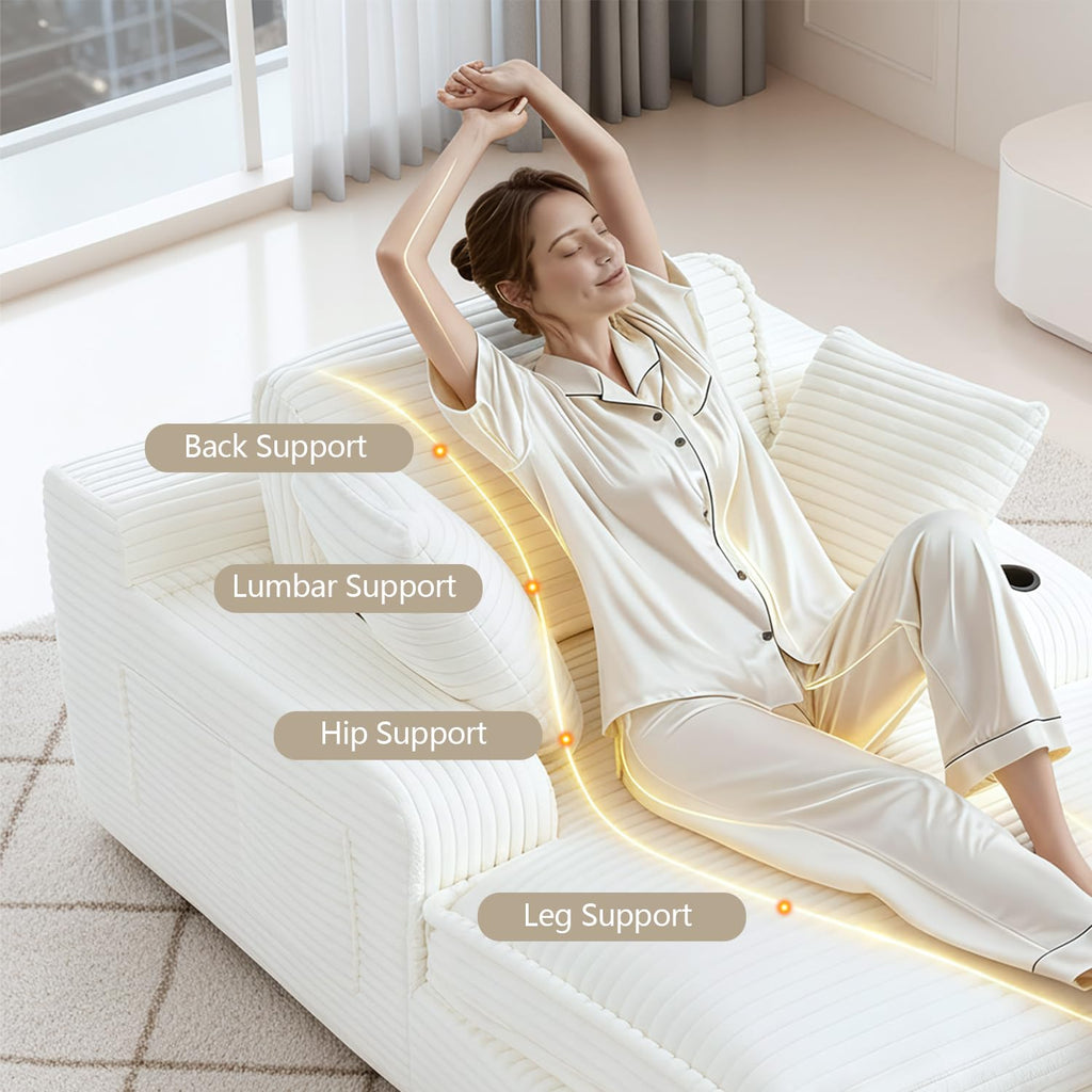 67" Oversized Chaise Lounge Chair Indoor, Soft Boneless Cloud Couch, Beige