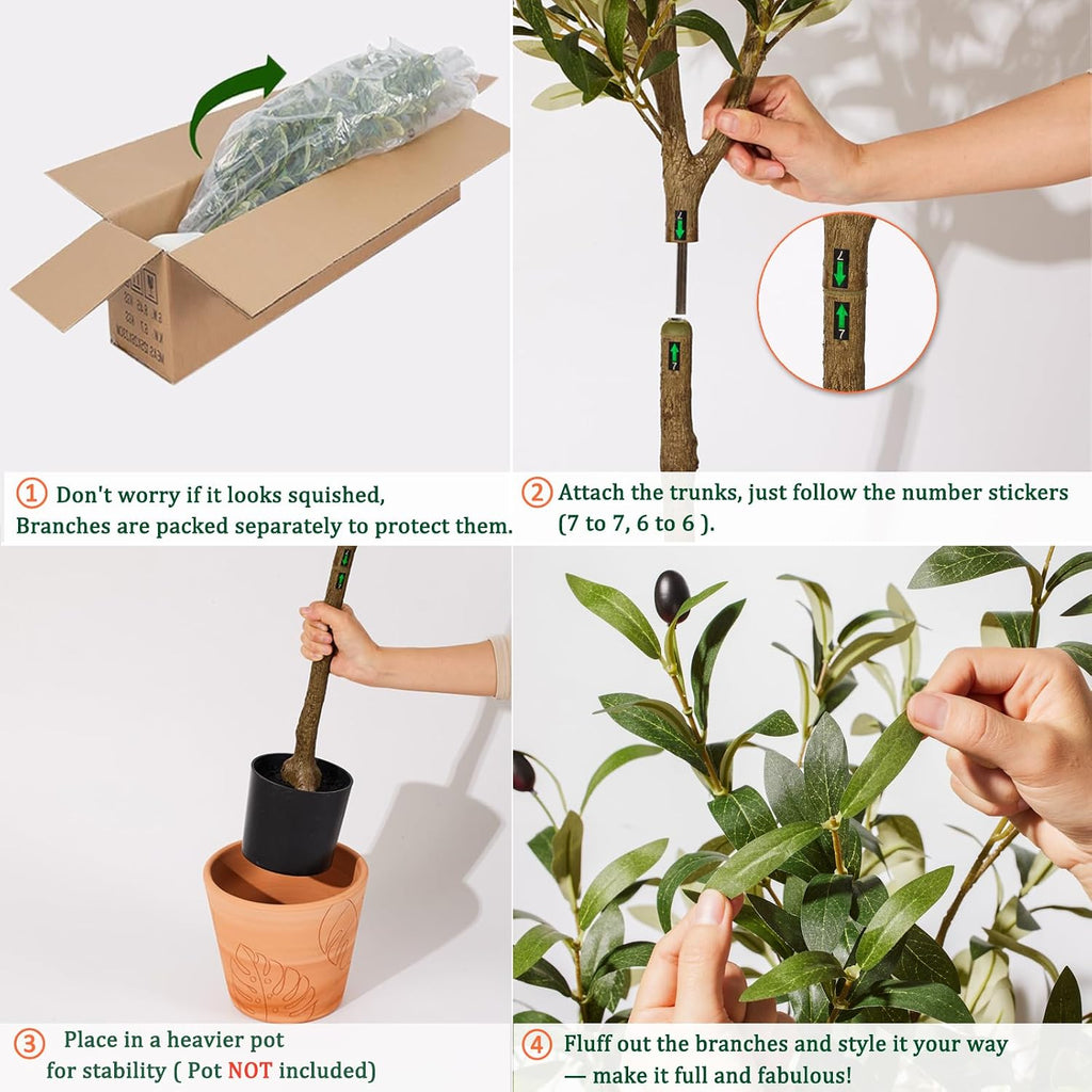5ft Artificial Olive Trees Indoor, Faux Olive Tree with Natural Wood Realistic Leaves Lifelike Fruits Fake Olive