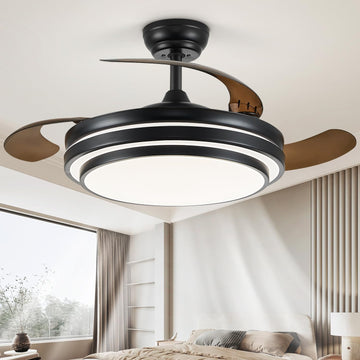 48'' Modern Retractable Ceiling Fan with Light, Black