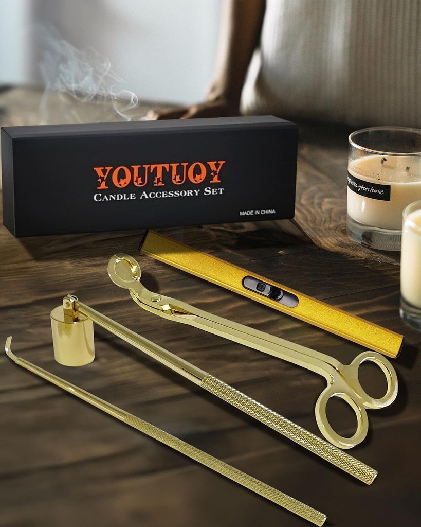 4 in1 Candle Accessory Set with Rechargeable Candle Lighter, Candle Wick Trimmer, Candle Wick Snuffer, Candle Wick