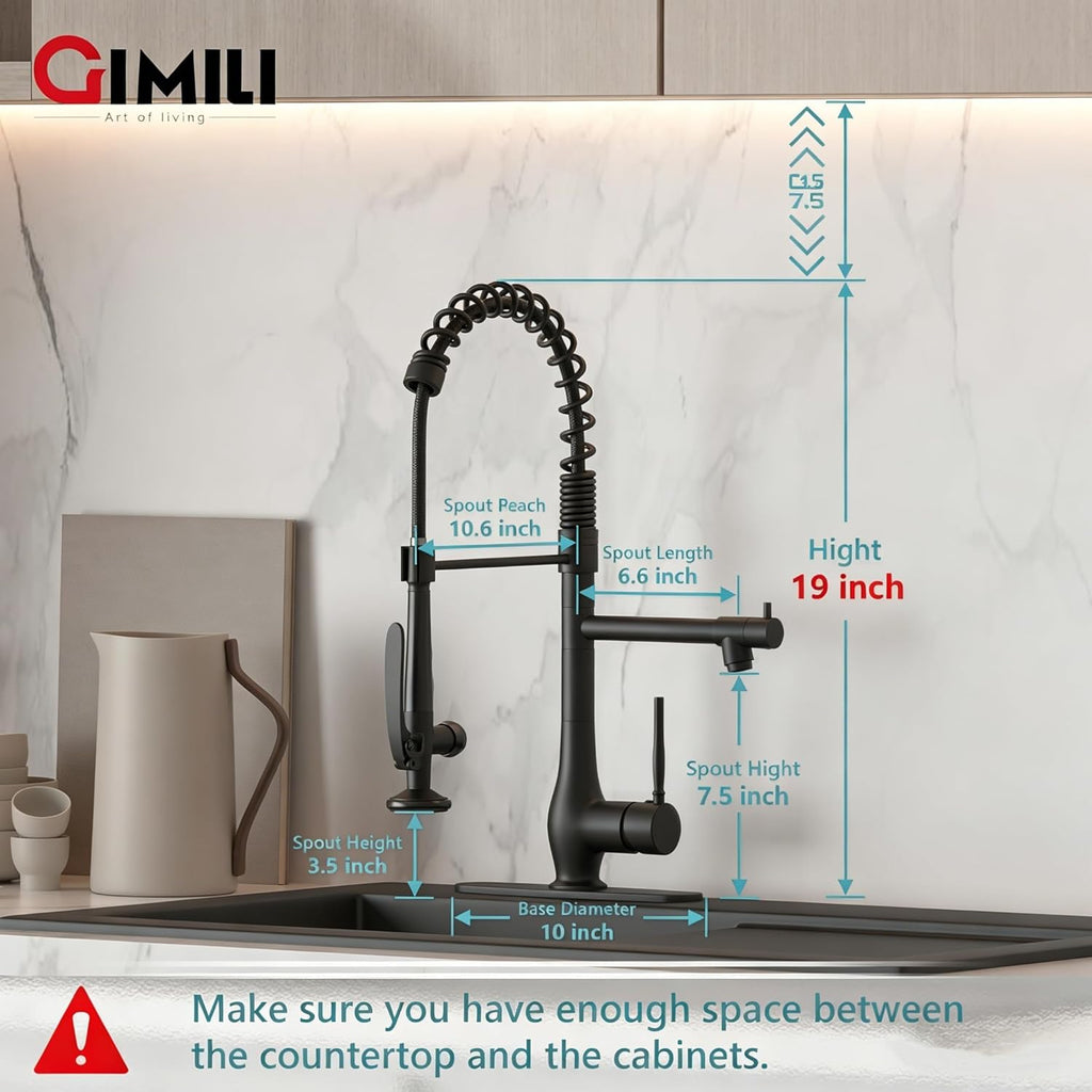Matte Black Commercial Kitchen Sink Faucet with Soap Dispenser | High Pressure Double Headed Spray, Stainless Steel