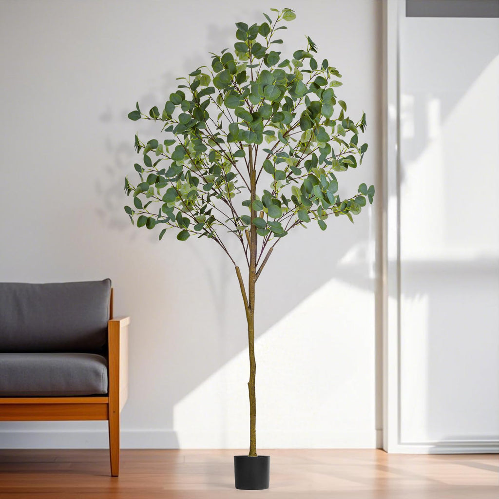 6FT Faux Eucalyptus Tree Indoor - Tall Artificial Eucalyptus Tree with Natural Trunk and Realistic Leaves, Indoor Fake