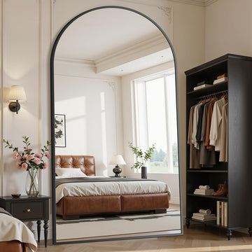 86"x46" Arched Full Length Mirror with Stand, Full Body Mirror with Aluminum Frame