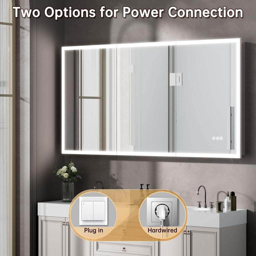 96"x40" LED Lighted Medicine Cabinet Mirror with Electrical Outlet & USB, Anti-Fog, 3 Color Temperature Stepless
