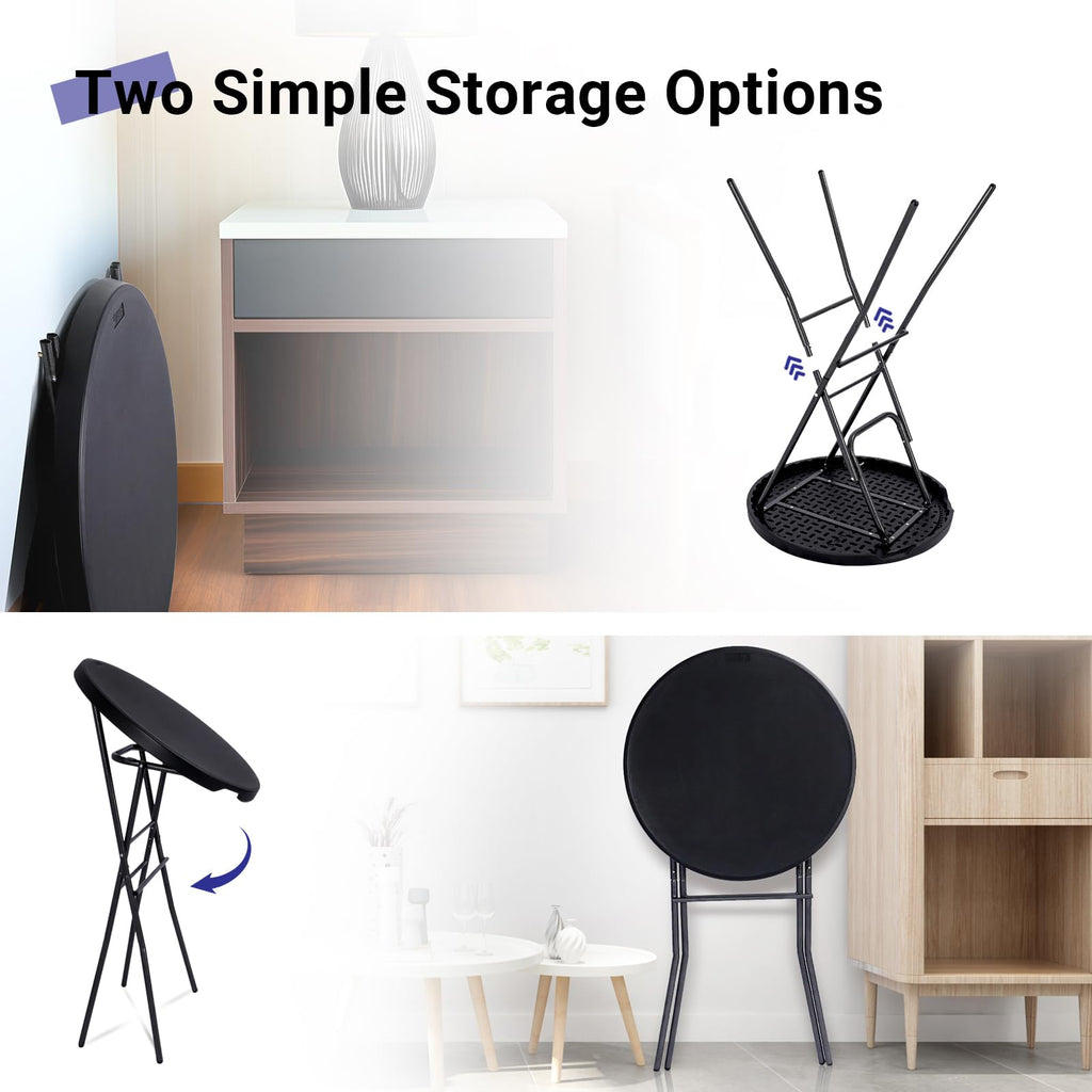 28in Cocktail Folding Table, Round High Top Bar Height Black Table