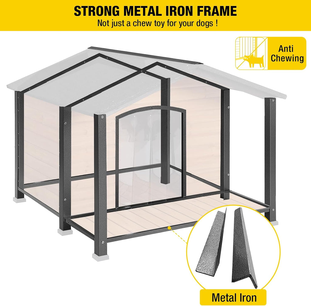 Outdoor Dog House with Chewproof Strong Metal Frame Outside Dog Kennel Weatherproof for Medium to Large Dogs, (41.5"