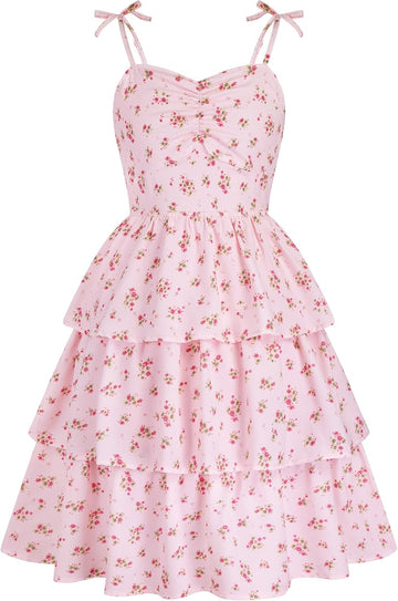 Girls Summer Dress Teen Spaghetti Strap Ruched Sweetheart Short Dresses Kids Junior Ruffle Tiered Sundresses
