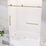 Sliding Tub Shower Door 56-60 in. W x 60 in. H Frameless Bypass Bathtub Shower Doors 1/4 inch Clear Tempered Glass
