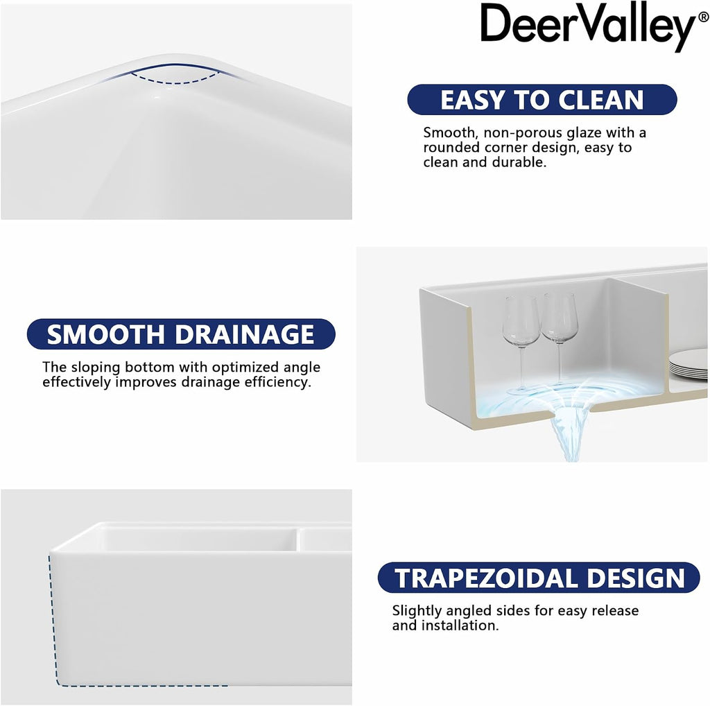 Double Bowl Workstation Kitchen Sink 36 Inch | Fireclay Deep Farmhouse Apron Front Kitchen Sinks, White Undermount